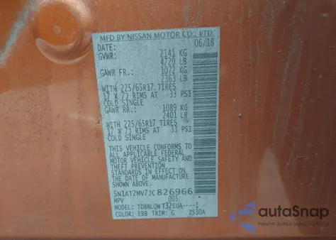 2018 Nissan Rogue Sv from USA, damaged, VIN 5N1AT2MV7JC826966